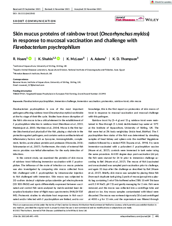 (PDF) Skin mucus proteins of rainbow trout ( Oncorhynchus mykiss ) in ...