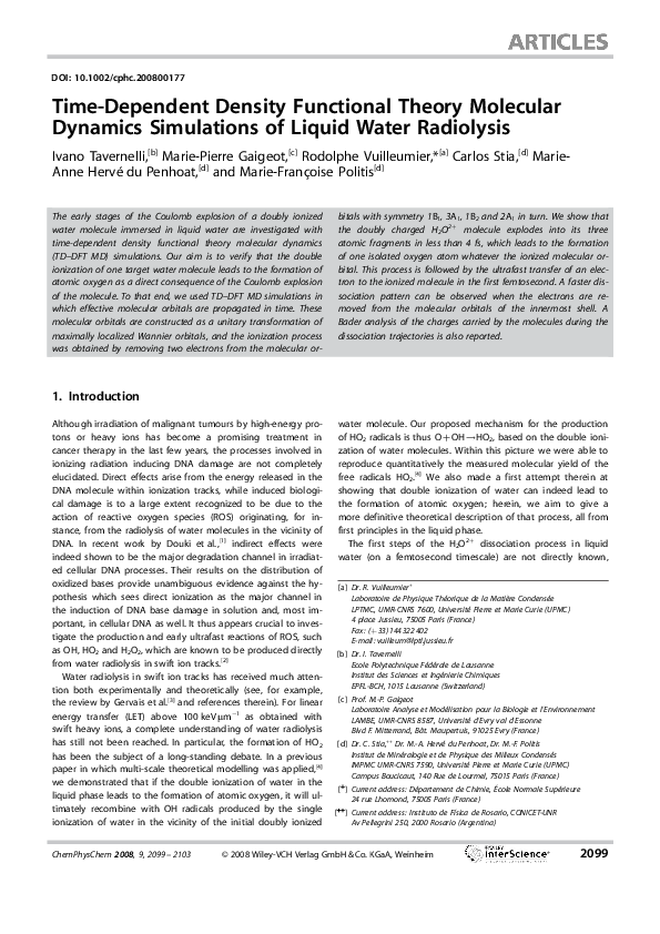 (PDF) Time-Dependent Density Functional Theory Molecular Dynamics ...
