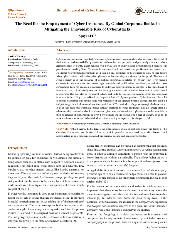 (PDF) The Need for the Employment of Cyber Insurance, By Global ...