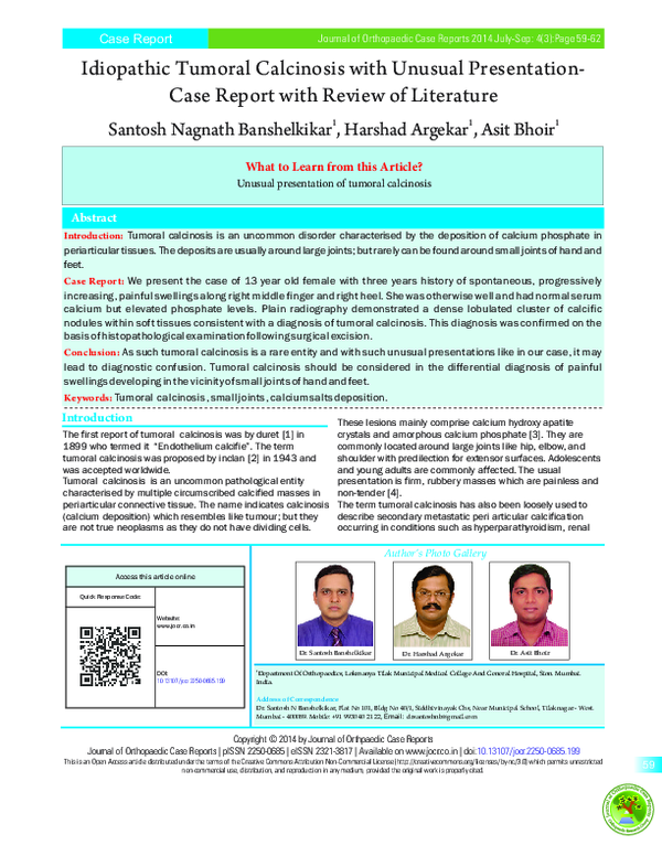 (PDF) Idiopathic Tumoral Calcinosis with Unusual Presentation-Case ...