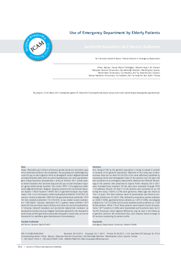 (PDF) Patterns of Use of the Emergency Department by Elderly Patients