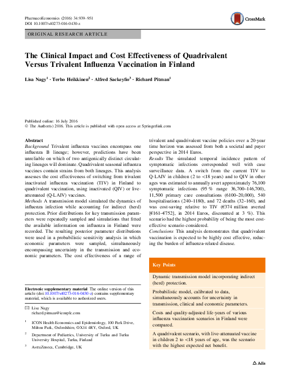 (PDF) The Clinical Impact and Cost Effectiveness of Quadrivalent Versus ...