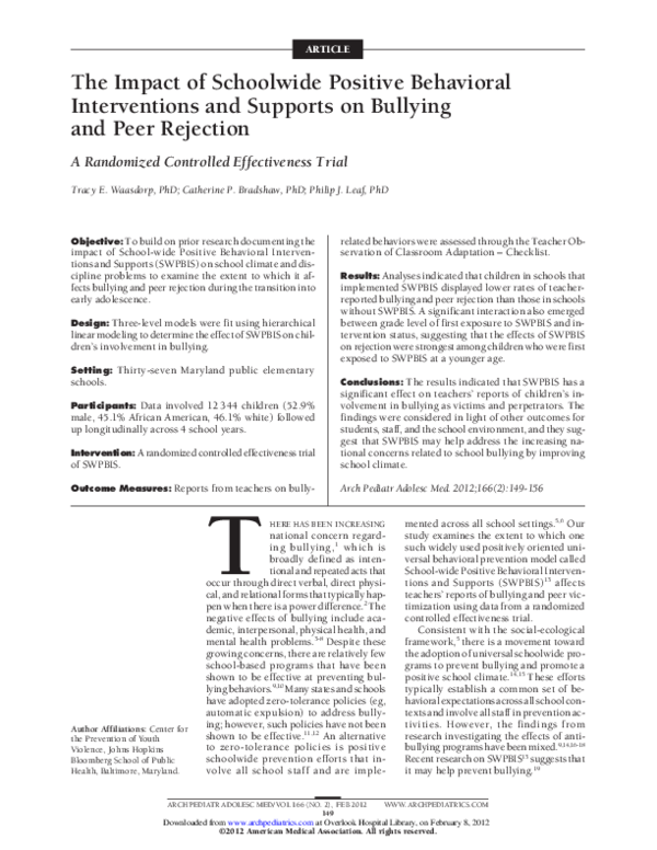 (PDF) The Impact of Schoolwide Positive Behavioral Interventions and ...