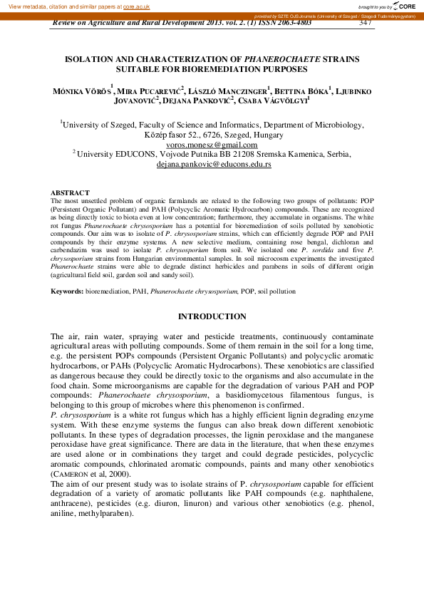 (PDF) Isolation and Characterization of Phanerochaete Strains Suitable ...