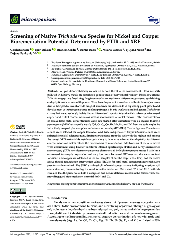 (PDF) Screening of Native Trichoderma Species for Nickel and Copper ...