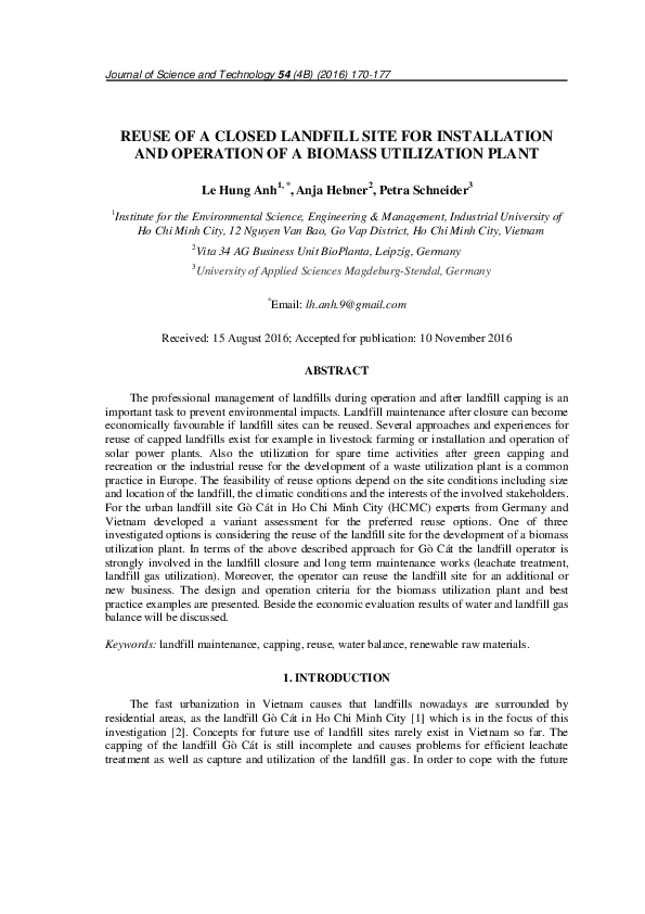 (PDF) Reuse of a Closed Landfill Site for Installation and Operation of ...