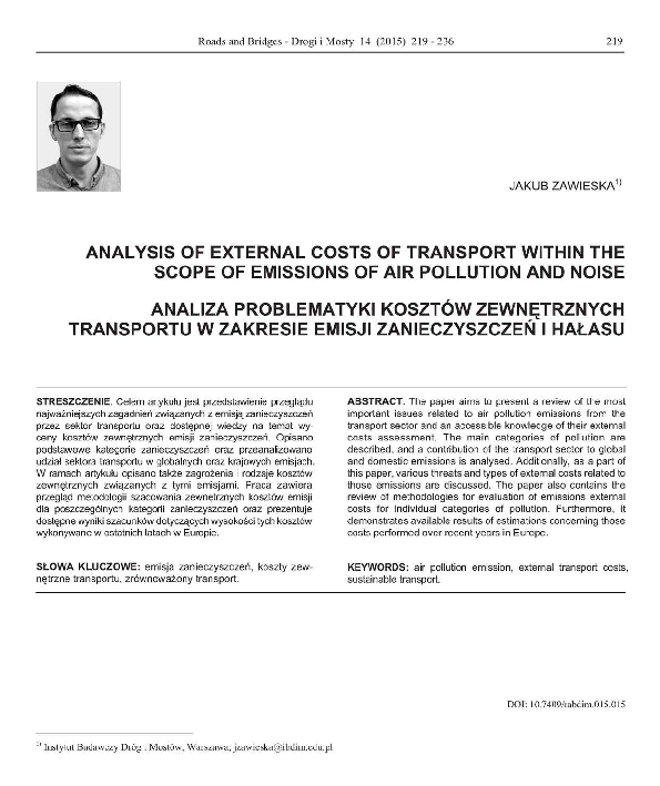 (PDF) Analysis of external costs of transport within the scope of ...