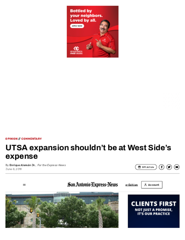 (PDF) UTSA expansion shouldn't be at Westside's expense