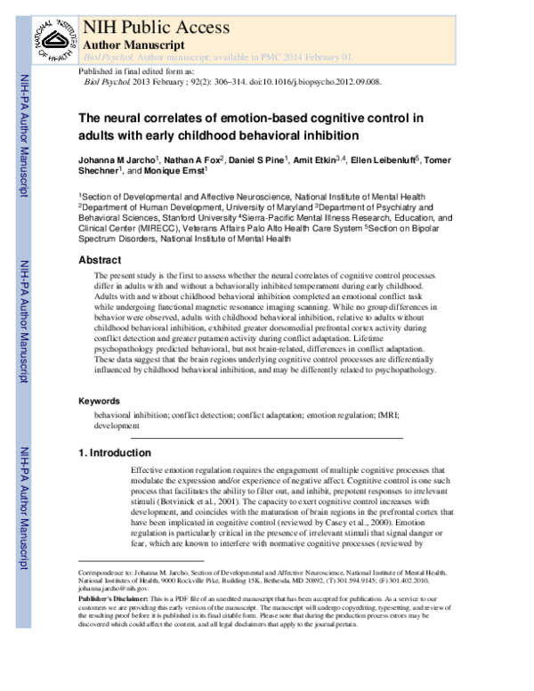 (PDF) The neural correlates of emotion-based cognitive control in ...