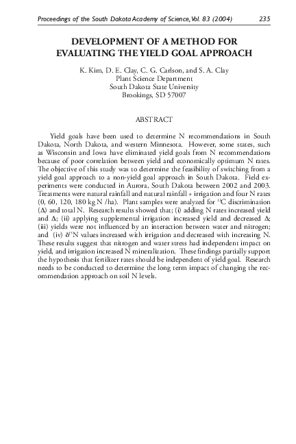 (PDF) Development of a Method for Evaluating the Yield Goal Approach