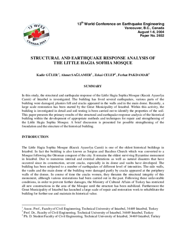 (PDF) Structural and earthquake response analysis of the Little Hagia ...