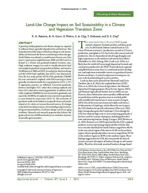 (PDF) Land‐Use Change Impact on Soil Sustainability in a Climate and ...