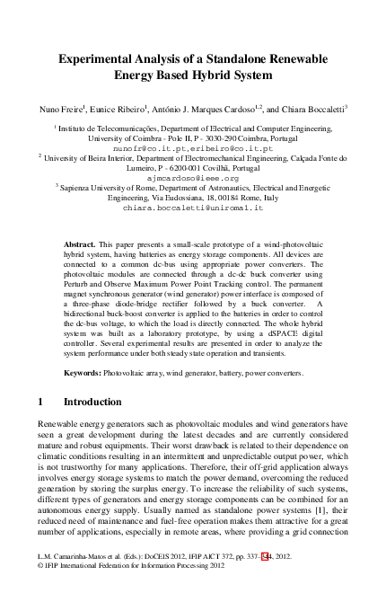 (PDF) Experimental Analysis of a Standalone Renewable Energy Based ...