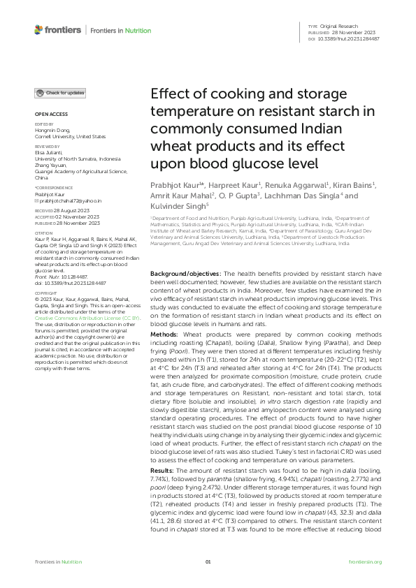 (PDF) Effect of cooking and storage temperature on resistant starch in ...