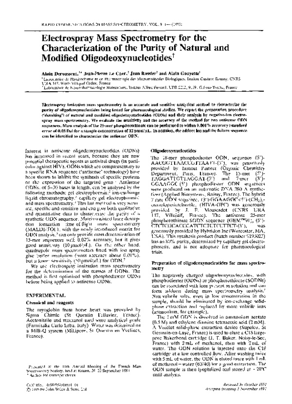 (PDF) Electrospray mass spectrometry for the characterization of the ...