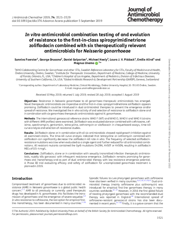 (PDF) In vitro antimicrobial combination testing of and evolution of ...