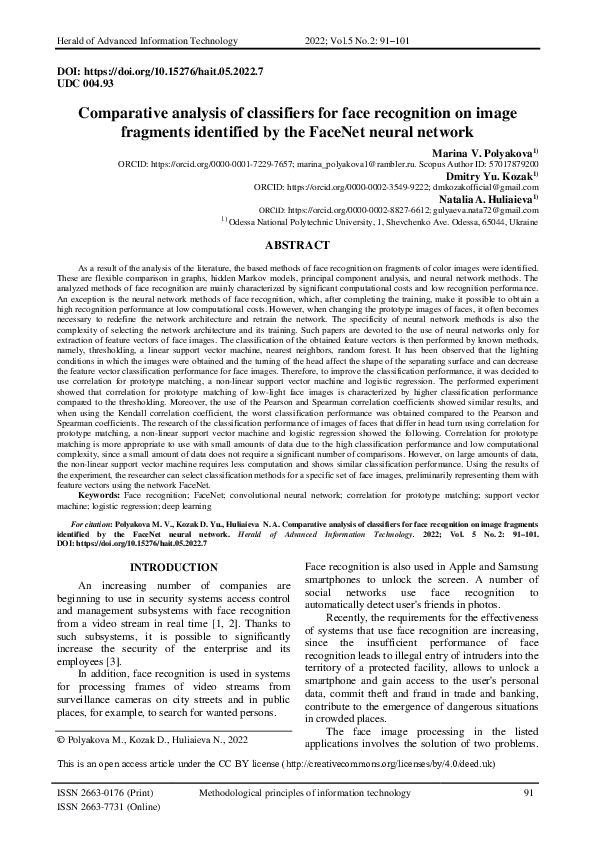 (PDF) Comparative analysis of classifiers for face recognition on image ...
