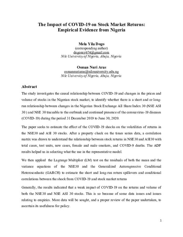 (DOC) The Impact of COVID-19 on Stock Market Returns: Empirical ...