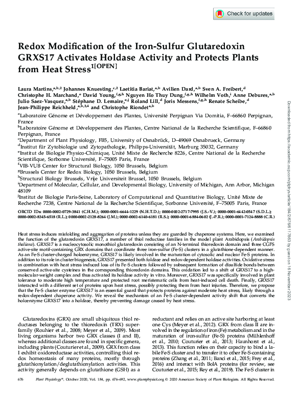 (PDF) Redox Modification of the Iron-Sulfur Glutaredoxin GRXS17 ...