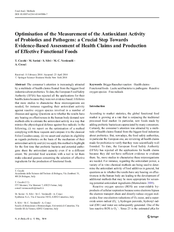 (PDF) Optimisation of the Measurement of the Antioxidant Activity of ...