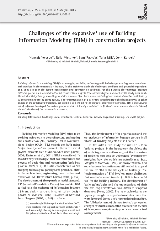 (PDF) Challenges of the expansive use of Building Information Modeling ...