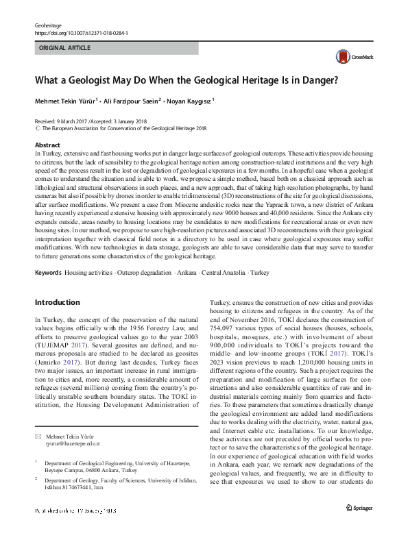 (PDF) What a Geologist May Do When the Geological Heritage Is in Danger?