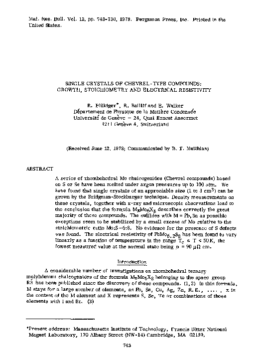 (PDF) Single crystals of chevrel-type compounds: Growth, stoichiometry ...