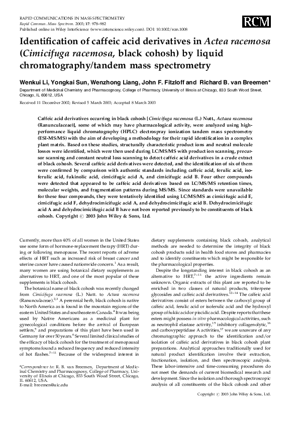 (PDF) Identification of caffeic acid derivatives in Actea racemosa ...