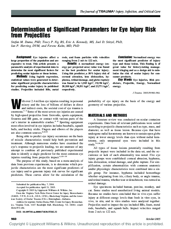 (PDF) Determination of Significant Parameters for Eye Injury Risk from ...
