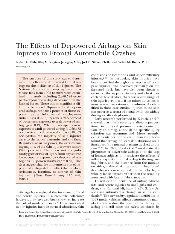 (PDF) The Effects of Depowered Airbags on Skin Injuries in Frontal ...