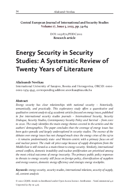 (PDF) Energy Security in Security Studies: A Systematic Review of ...