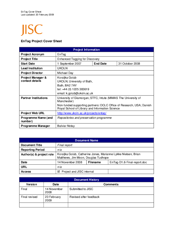 (PDF) EnTag Project Cover Sheet