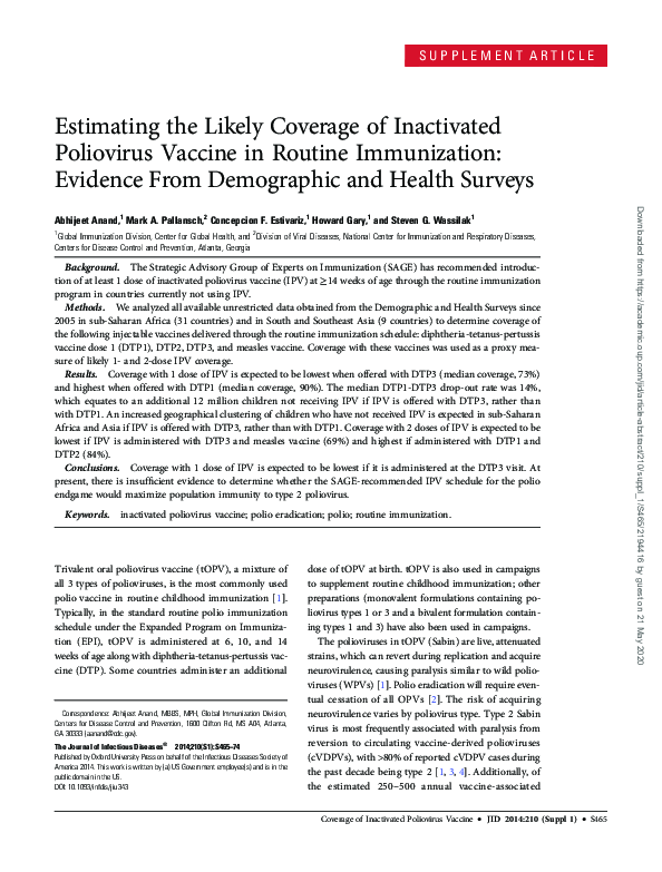 (PDF) Estimating the Likely Coverage of Inactivated Poliovirus Vaccine ...