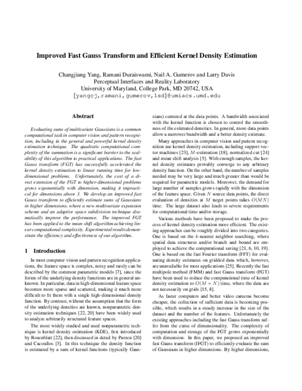 (PDF) Improved fast gauss transform and efficient kernel density estimation