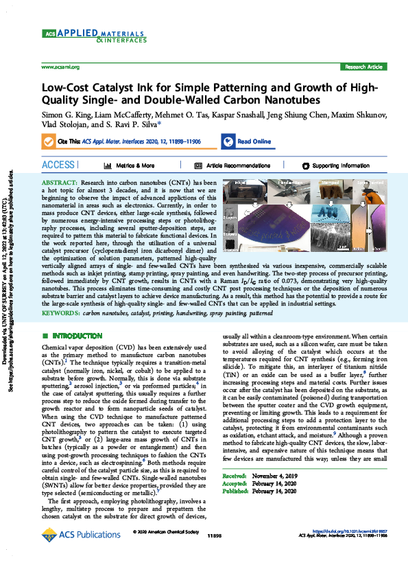 (PDF) Low-Cost Catalyst Ink for Simple Patterning and Growth of High ...