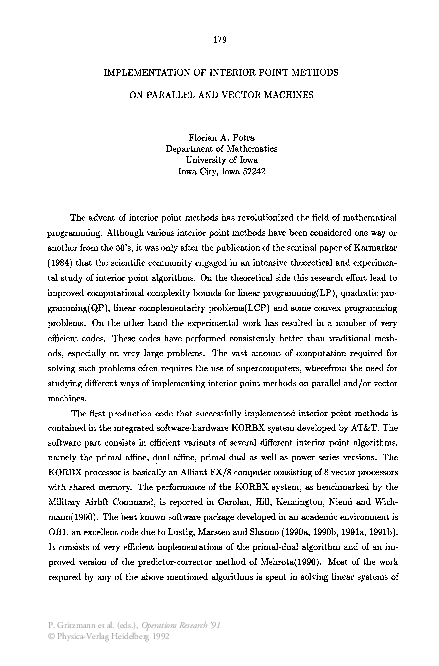 (PDF) Implementation of Interior Point Methods on Parallel and Vector ...
