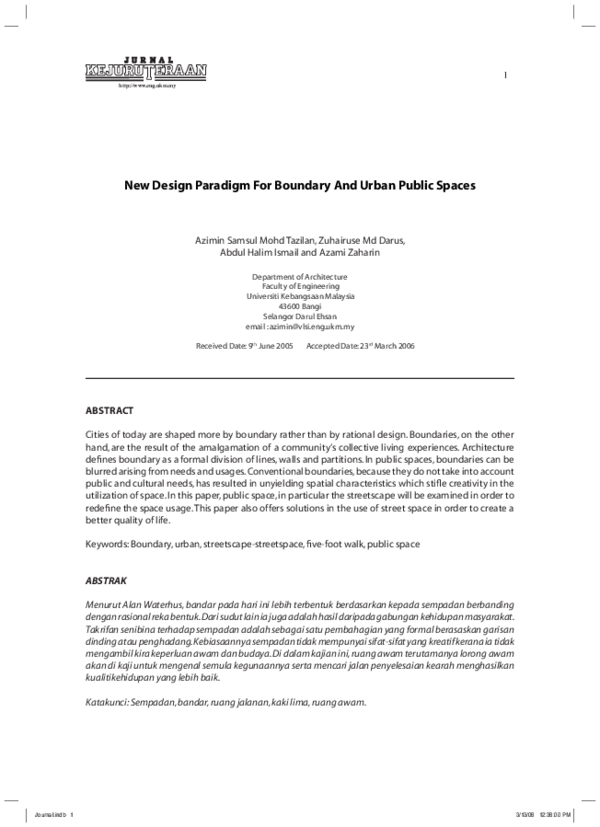 (PDF) New Design Paradigm For Boundary And Urban Public Spaces