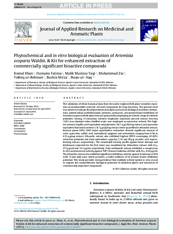 (PDF) Phytochemical and in vitro biological evaluation of Artemisia ...