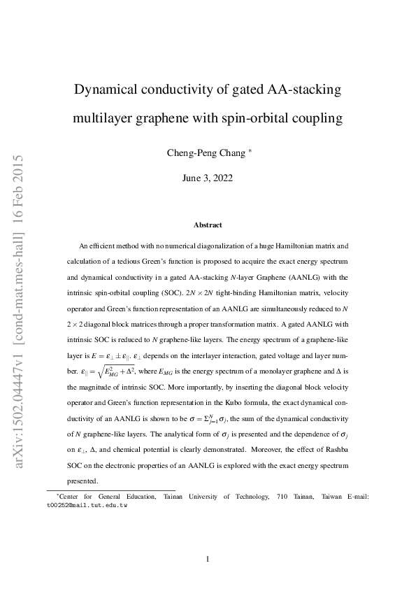 (PDF) Dynamical conductivity of gated AA-stacking multilayer graphene ...