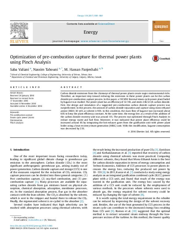 (PDF) Optimization of pre-combustion capture for thermal power plants ...