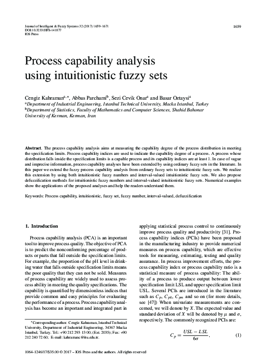 (PDF) Process capability analysis using intuitionistic fuzzy sets