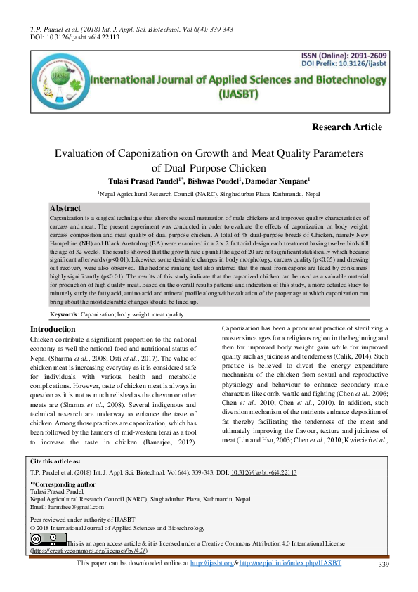 (PDF) Evaluation of Caponization on Growth and Meat Quality Parameters ...