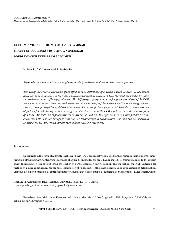 (PDF) Determination of the Mode I Interlaminar Fracture Toughness by ...