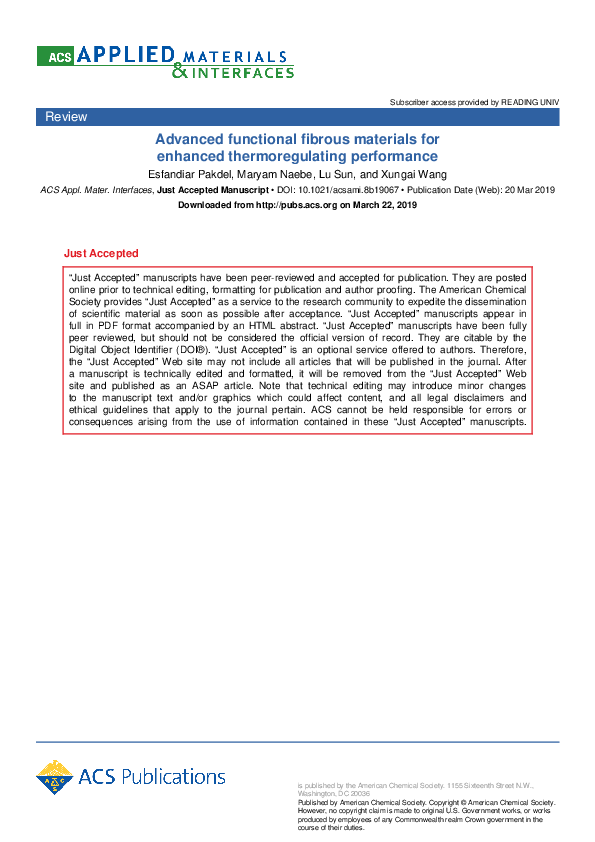 (PDF) Advanced Functional Fibrous Materials for Enhanced ...