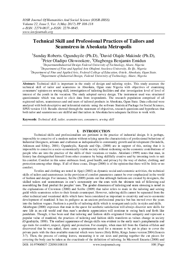 (PDF) Technical Skill and Professional Practices of Tailors and ...