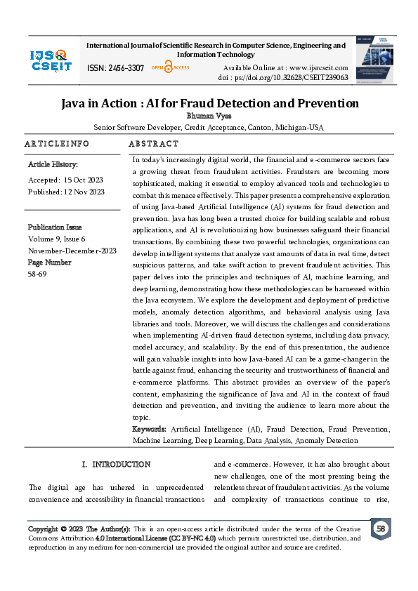 (PDF) Java in Action : AI for Fraud Detection and Prevention