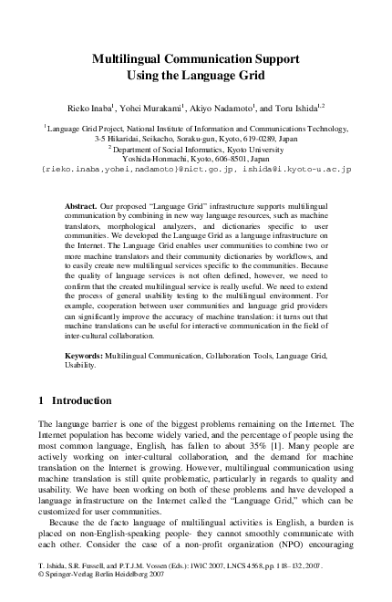 (PDF) Multilingual Communication Support Using the Language Grid