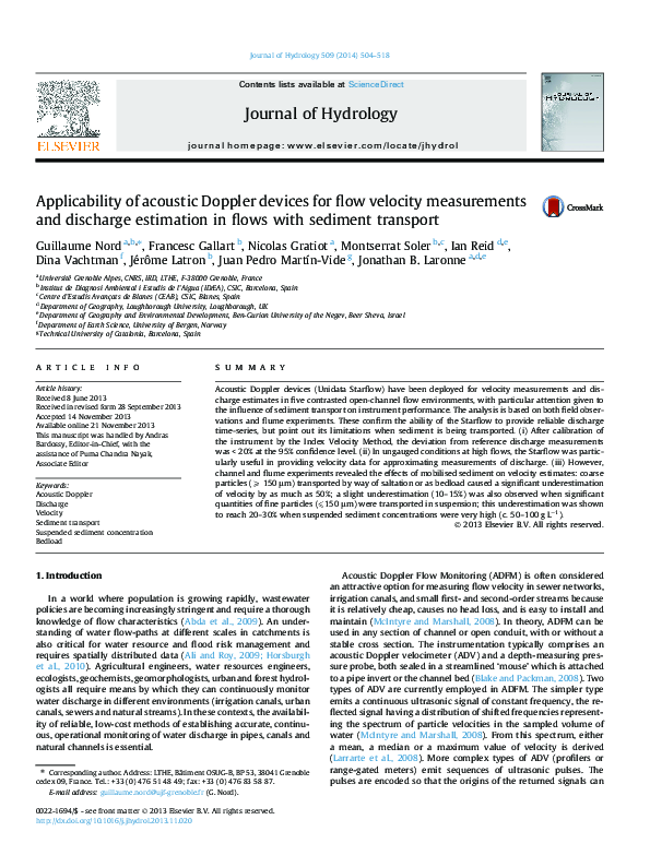 (PDF) Applicability of acoustic Doppler devices for flow velocity ...