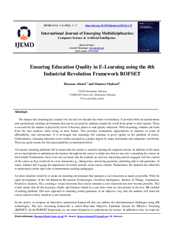 (PDF) Ensuring Education Quality in E-Learning using the 4th Industrial ...