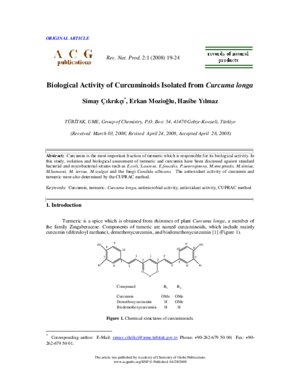 (PDF) Biological Activity of Curcuminoids Isolated from Curcuma longa
